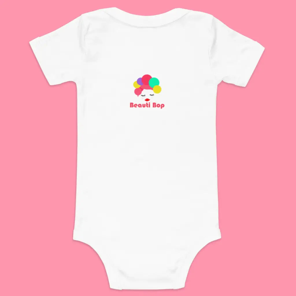 Beauti Bop Baby short sleeve one piece in White Printed Logo