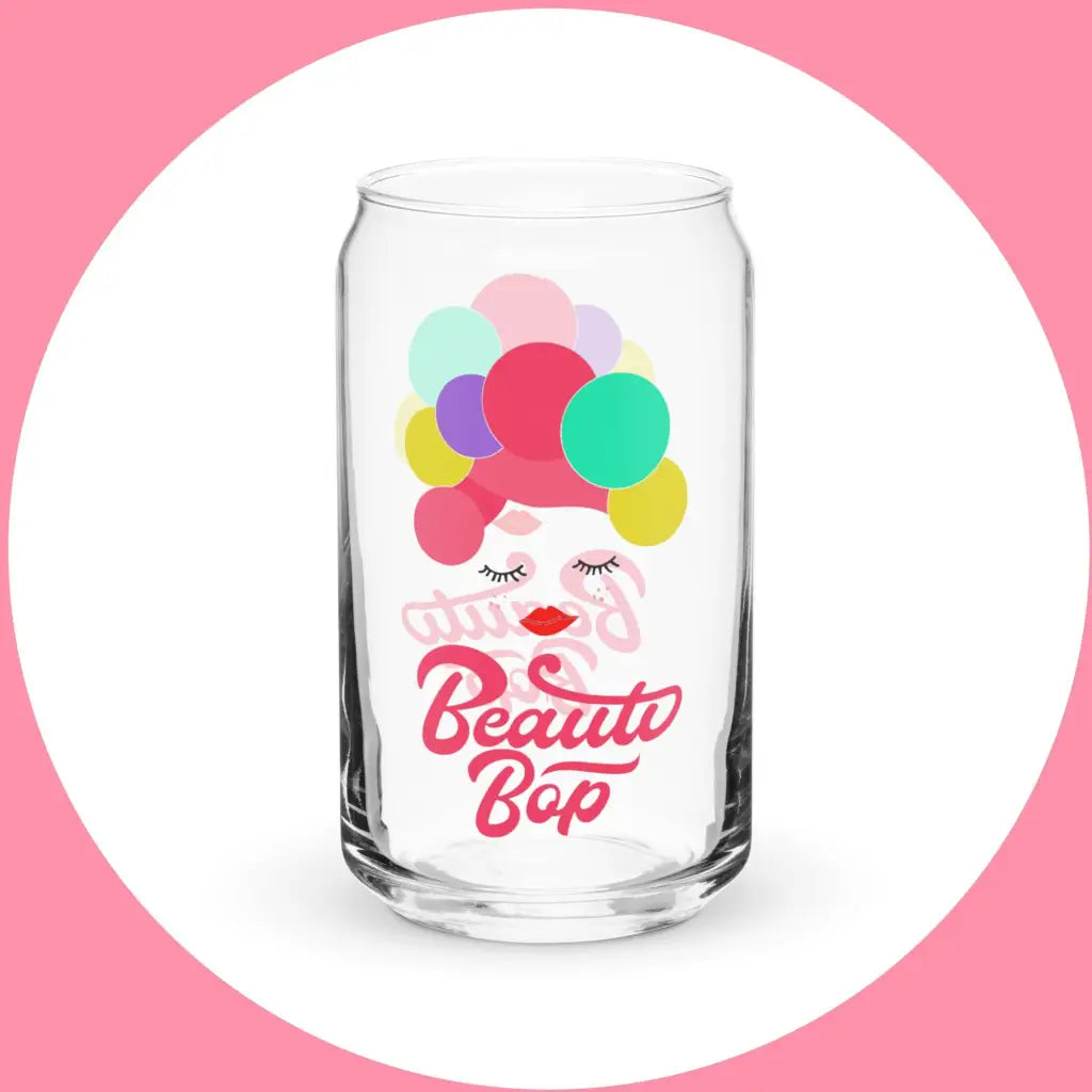 Beauti Bop Can Shaped Glass Cursive Logo