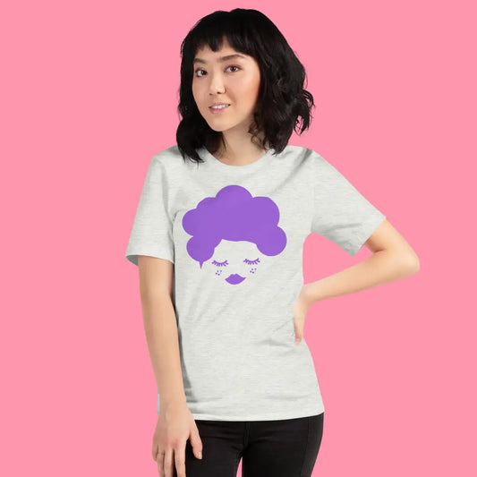 Woman Wearing Beauti Bop Unisex Staple Ash T shirt Purple Logo